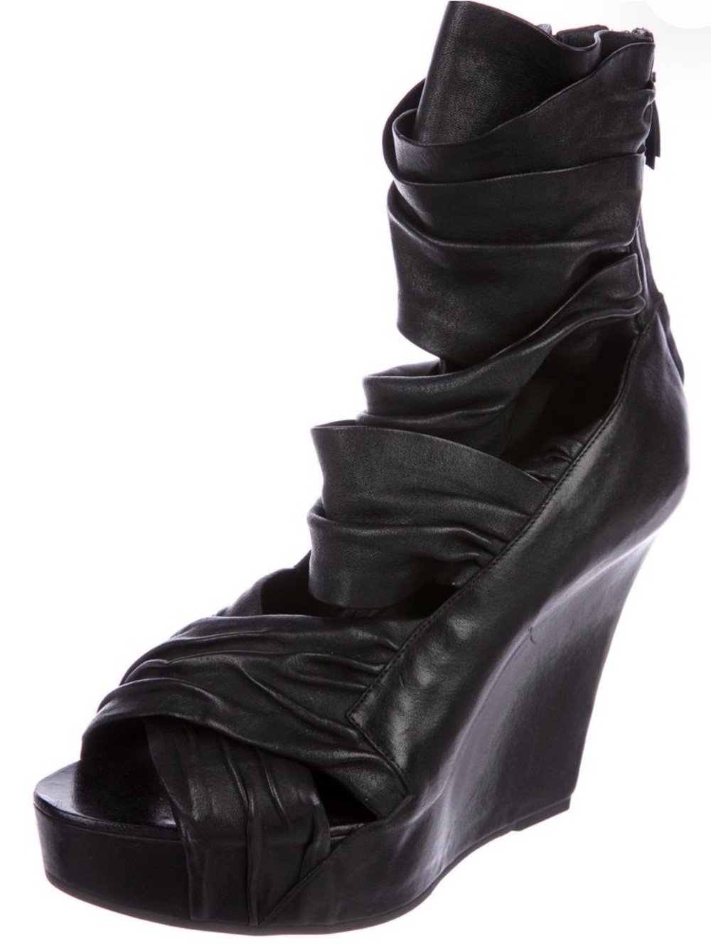 GIVENCHY BLACK RUCHED LEATHER WEDGE BOOTIE SS10 SIZE 37